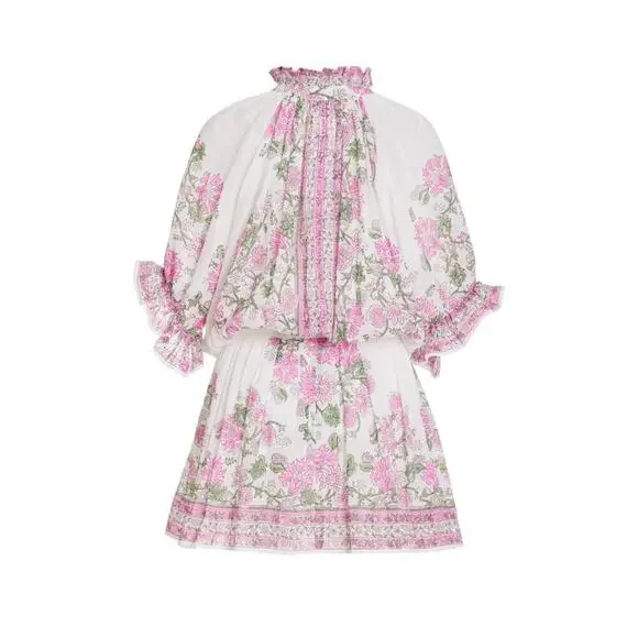 Juliet Dunn Blouson Mini Dress With Pink Floral Rose Print Cotton Tuckernuck - Picture 7 of 15